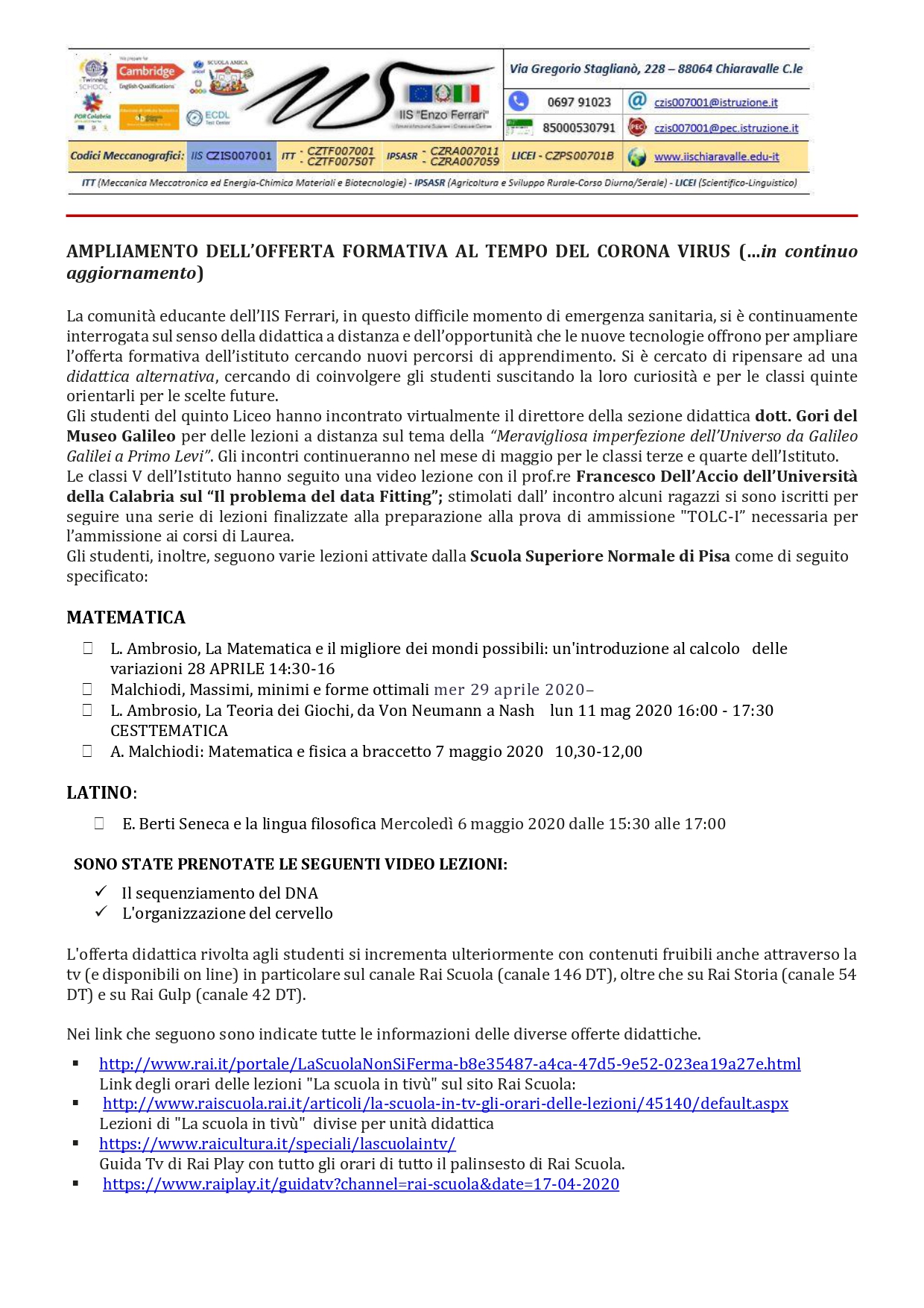 Ampliamento offerta formativa al tempo del Covid-19