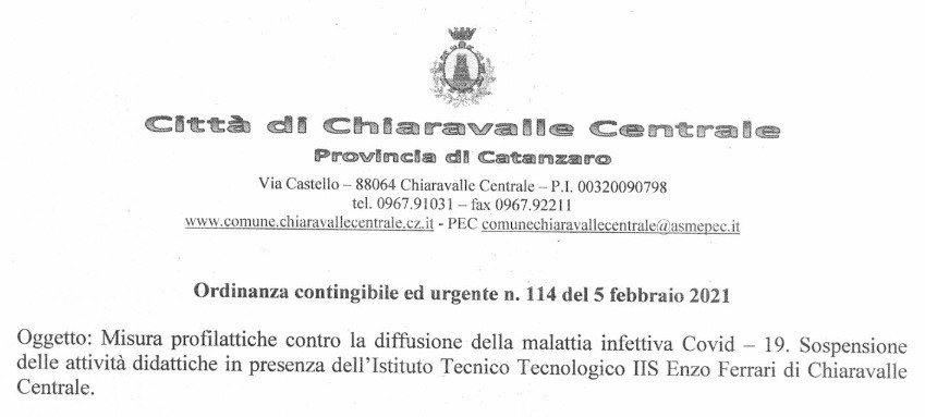 Ordinanza Comune Chiaravalle 06.02
