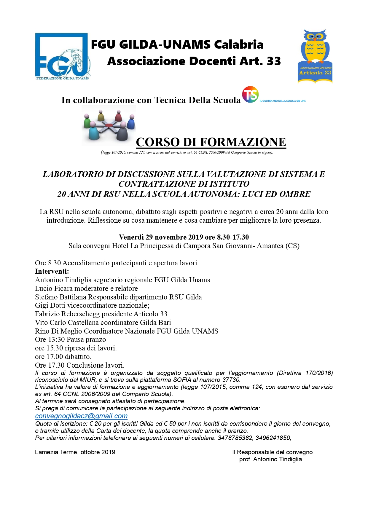 Locandina CORSO DI FORMAZIONE 20 ANNI DI RSU